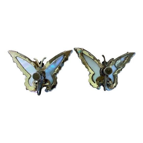 Earrings Screw-Back Butterfly MOP Mother of Pearl Gold Vintage Ocean Treasure St - Picture 5 of 9